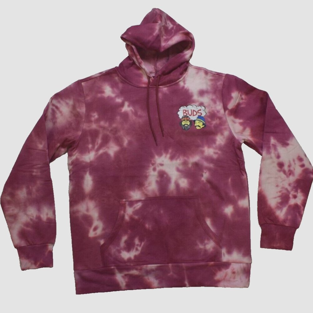 Cheech & Chong Mens Buds Graphic Red Wash Tie Dye Hoodie New